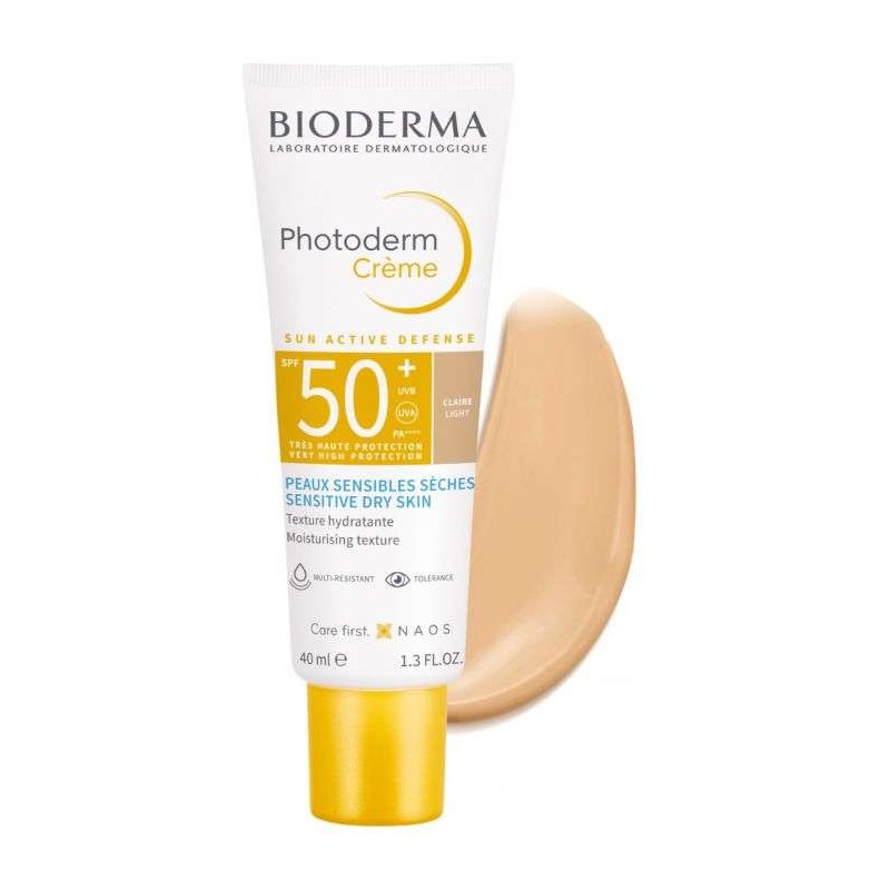 BIODERMA PHOTODERM SUN ACTIVE DEFENCE CREME SOLAIRE SPF 50 + TEINTE CLAIRE